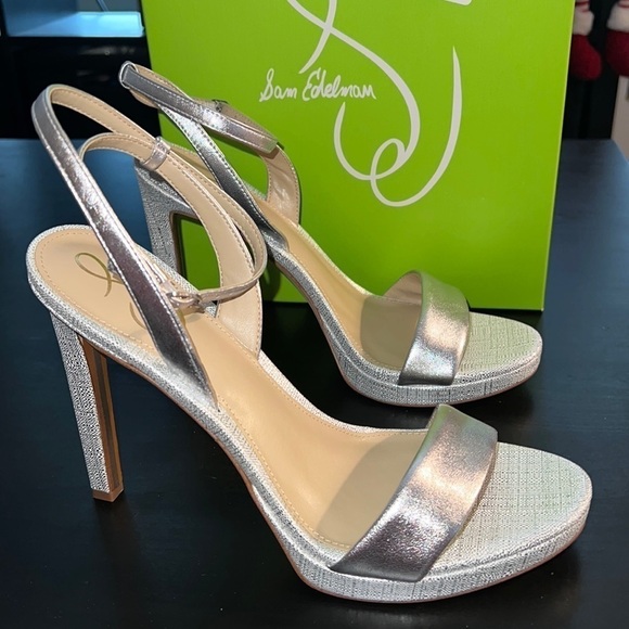 Sam Edelman Jade soft silver leaf ankle strap sandals Sz 10.5 heels new - Picture 9 of 13
